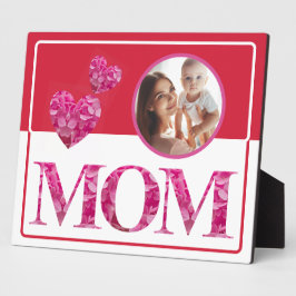 ピンクエレガントのフローラハート「MOM」フォトレッドホワイト フォトプラーク