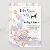 ピンクエレガントのフローラバルーン赤ちゃんシャワー（郵便） 招待状 (正面/裏面)