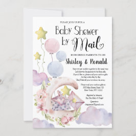 ピンクエレガントのフローラバルーン赤ちゃんシャワー(郵便) 招待状