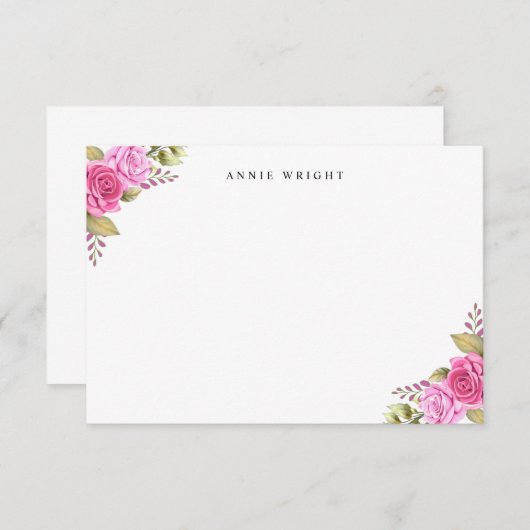 ピンクエレガントのフローラパーソナライズされた文具 ノートカード (正面/裏面)