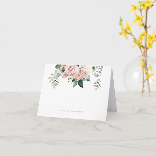 ピンクエレガントのフローラパーソナライズされた注記 カード (黄色い花)