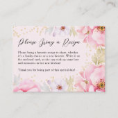 ピンクエレガントのフローラブライダルシャワーがレシピをもたらす エンクロージャーカード (正面)