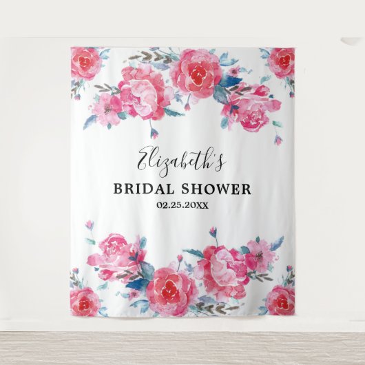 ピンクエレガントのフローラブライダルシャワー写真の背景 タペストリー (正面)