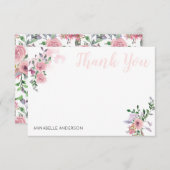 ピンクエレガントのフローラブーケの水彩ありがとう ノートカード (正面/裏面)