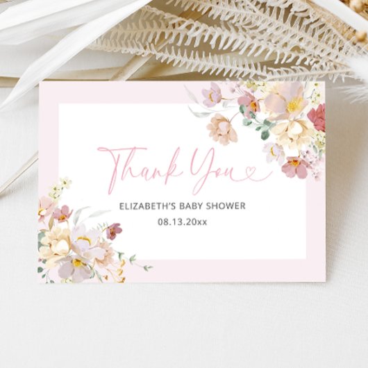 ピンクエレガントのフローラベビーの開花ベビーシャワー サンキューカード