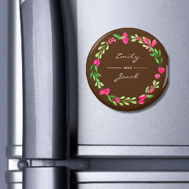 ピンクエレガントのフローラリース茶色のカップル名 マグネット