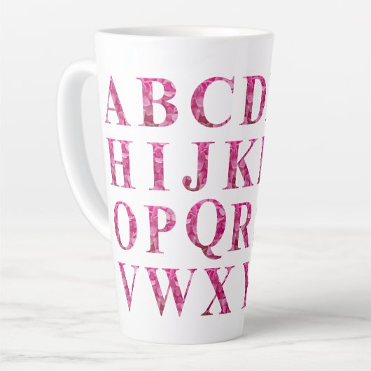 ピンクエレガントのフローラレタリング カフェラテマグ (左アングル)