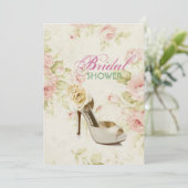 ピンクエレガントのフローラヴィンテージシューズブライダルシャワー 招待状 (スタンド正面)