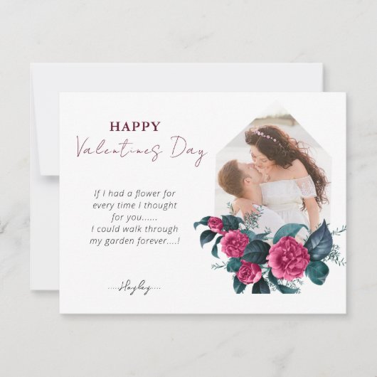 ピンクエレガントのフローラ写真水平バレンタイン シーズンカード (正面)