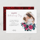 ピンクエレガントのフローラ写真水平バレンタイン シーズンカード (正面/裏面)