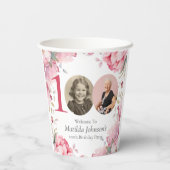 ピンクエレガントのフローラ写真100th誕生日パーティー 紙コップ (裏面)