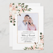 ピンクエレガントのフローラ婚約パーティ写真 招待状 (正面/裏面)