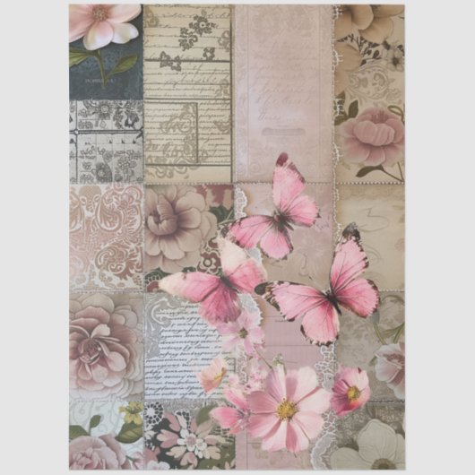 ピンクエレガントのフローラ抽象芸術コラージュ分離 薄葉紙 (正面)