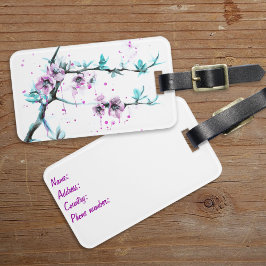 ピンクエレガントのフローラ春ブロッサムウォーターのカラーアート ラゲッジタグ