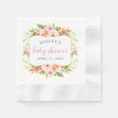 ピンクエレガントのフローラ水色ベビーガールシャワー 縁ありカクテルナプキン (正面)