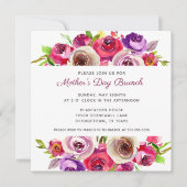 ピンクエレガントのフローラ水色マザーズデイブランチ 招待状 (正面)