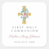 ピンクエレガントのフローラ牡丹が最初の聖餐式を交差 スクエアシール (正面)