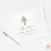 ピンクエレガントのフローラ牡丹が最初の聖餐式を交差 スクエアシール (封筒)