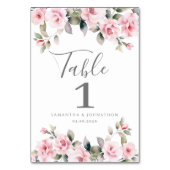 ピンクエレガントのフローラ結婚のテーブルカード テーブルナンバー (正面)