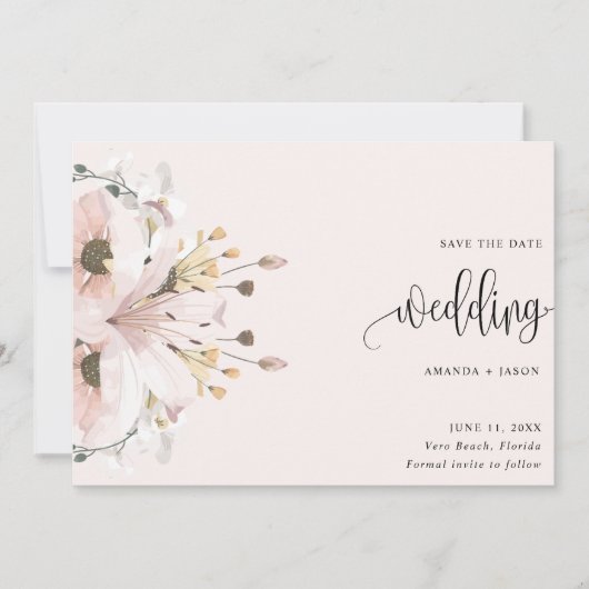 ピンクエレガントのフローラ結婚の写真 セーブザデート (正面)