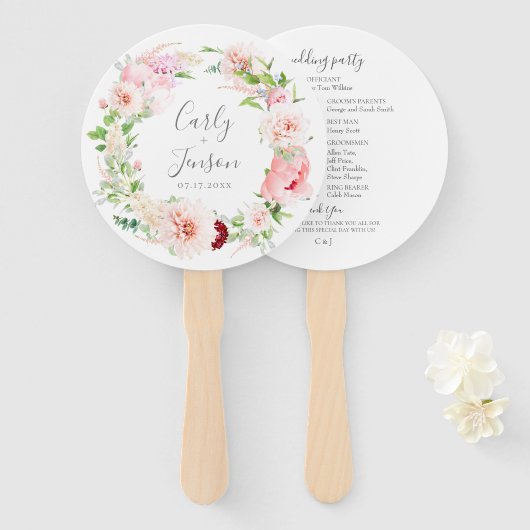 ピンクエレガントのフローラ結婚リースのハンドファン ハンドファン (正面&裏面)