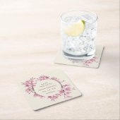 ピンクエレガントのフローラ結婚式の日付を保存 スクエアペーパーコースター (インサイチュ)