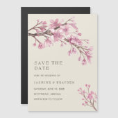 ピンクエレガントのフローラ結婚式の日付を保存 マグネット招待状 (正面/裏面)