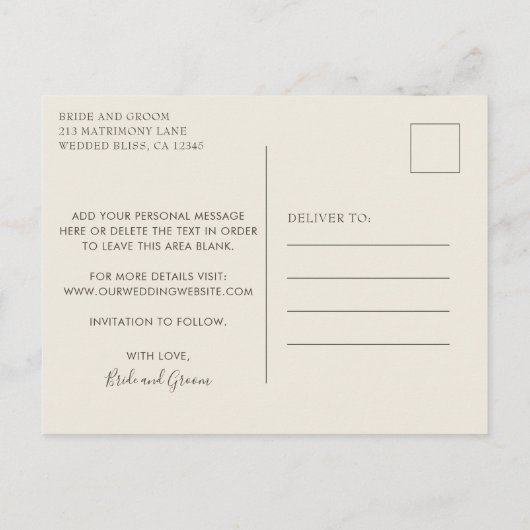 ピンクエレガントのフローラ結婚式の日付を保存 案内ポストカード (裏面)