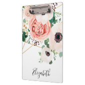 ピンクエレガントのフローラ花水色のパーソナライズ クリップボード (左)