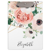 ピンクエレガントのフローラ花水色のパーソナライズ クリップボード (正面)