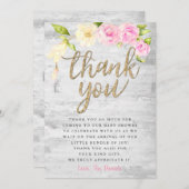 ピンクエレガントのフローラ赤ちゃんシャワー サンキューカード (正面/裏面)