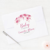 ピンクエレガントのフローラ赤ちゃんシャワー ラウンドシール (封筒)