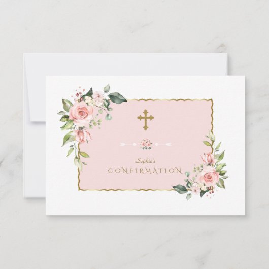 ピンクエレガントのフローラ金ゴールドクロスの確認 サンキューカード (裏面)