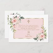 ピンクエレガントのフローラ金ゴールドクロスの確認 サンキューカード (正面/裏面)