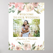 ピンクエレガントのフローラ金ゴールド結婚写真の歓迎 ポスター (正面)