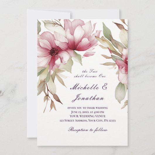 ピンクエレガントのフローラ2は聖書の一つになる 招待状 (正面)