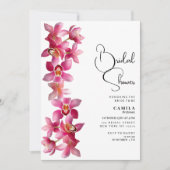 ピンクエレガントのブルゴーニュの蘭の花ブライダルシャワー 招待状 (正面)