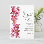 ピンクエレガントのブルゴーニュの蘭の花ブライダルシャワー 招待状 (スタンド正面)