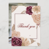ピンクエレガントのブルゴーニュフローラ結婚の写真 サンキューカード (正面/裏面)