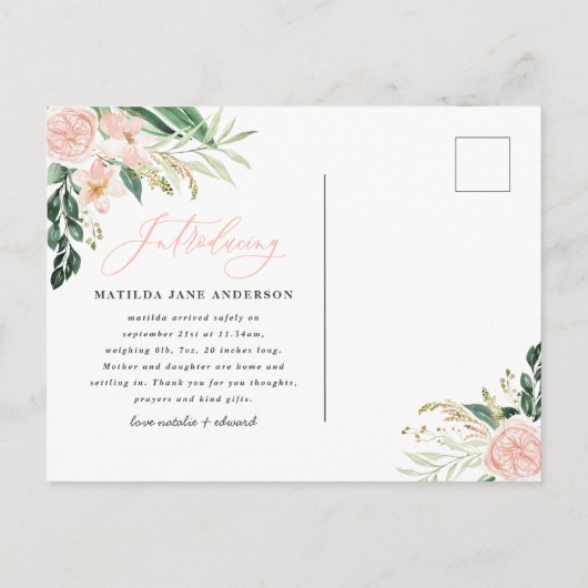 ピンクエレガントのベビー女子の写真 案内ポストカード (裏面)