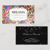 ピンクエレガントのホログラフィックグリッターメイクアップアーティスト 名刺 (正面/裏面)