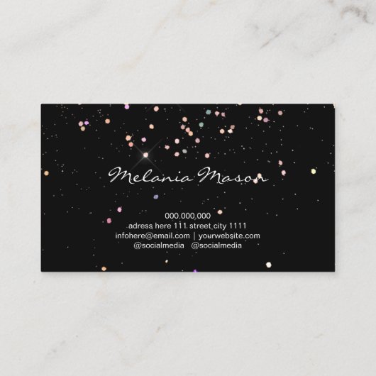 ピンクエレガントのホログラフィックグリッターメイクアップアーティスト 名刺 (裏面)