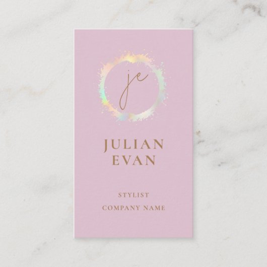 ピンクエレガントのホログラフィックスクリプト美しい 名刺 (正面)