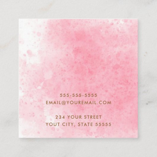 ピンクエレガントのホワイトウォーター色のイヤーカード スクエア名刺 (裏面)