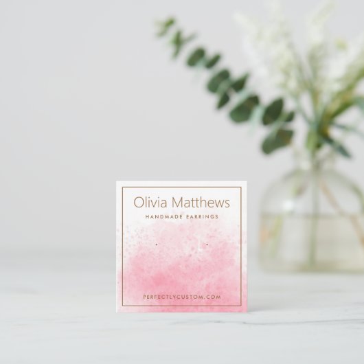ピンクエレガントのホワイトウォーター色のイヤーカード スクエア名刺 (スタンド正面)