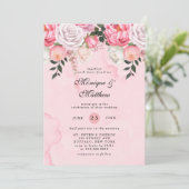 ピンクエレガントのホワイトウォーター色の牡丹結婚の 招待状 (スタンド正面)