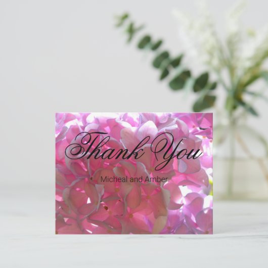 ピンクエレガントのボホ花模様花アジサイ サンキューカード (スタンド正面)