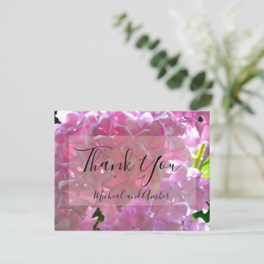 ピンクエレガントのボホ花模様花アジサイ サンキューカード (スタンド正面)