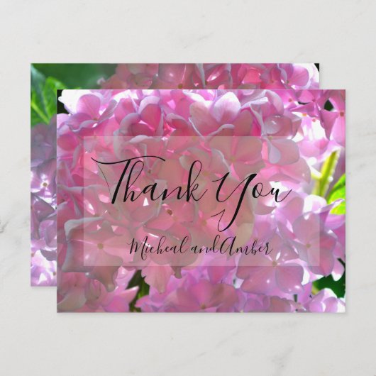 ピンクエレガントのボホ花模様花アジサイ サンキューカード (正面/裏面)