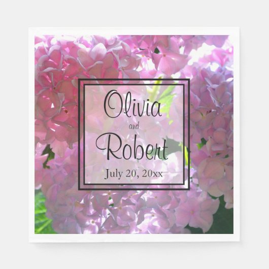 ピンクエレガントのボホ花模様花アジサイ スタンダードランチョンナプキン (正面)